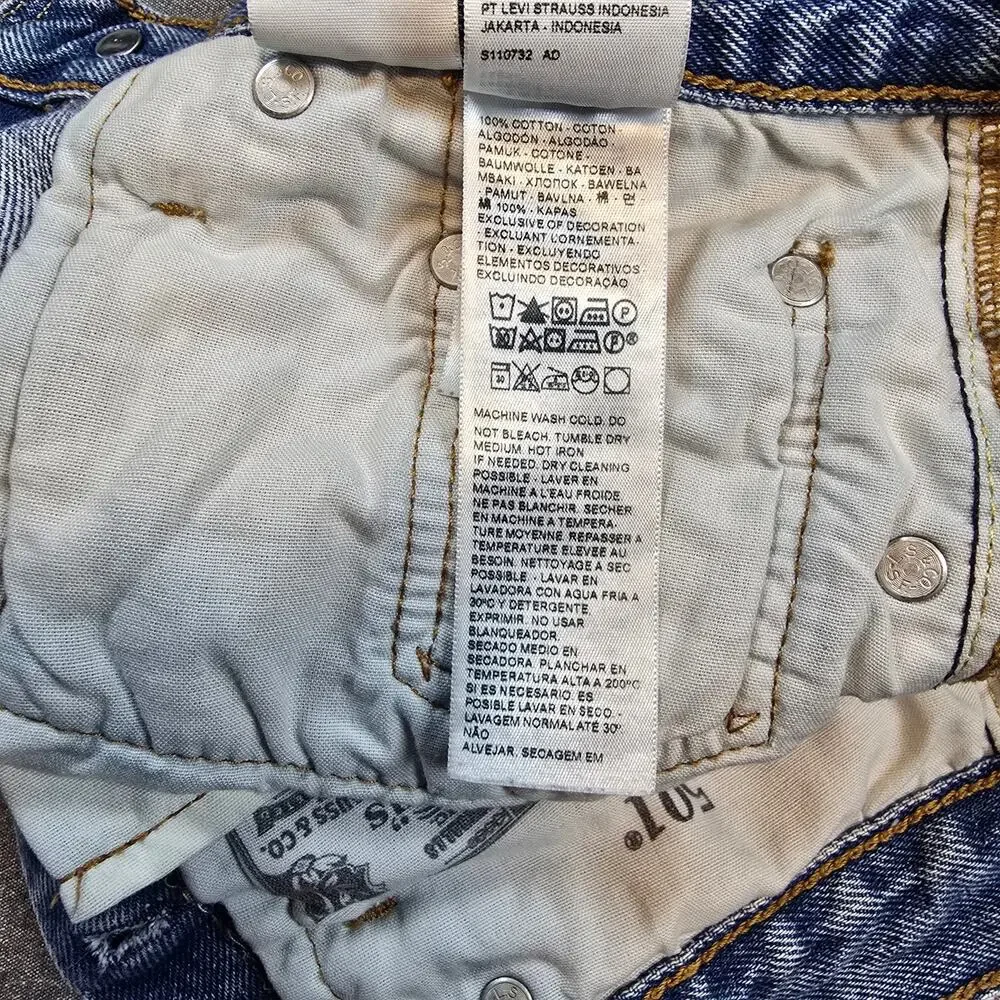 Levi’s 501 Shorts Womens Blue Denim High Rise Distressed Raw Hem Button Fly | 25